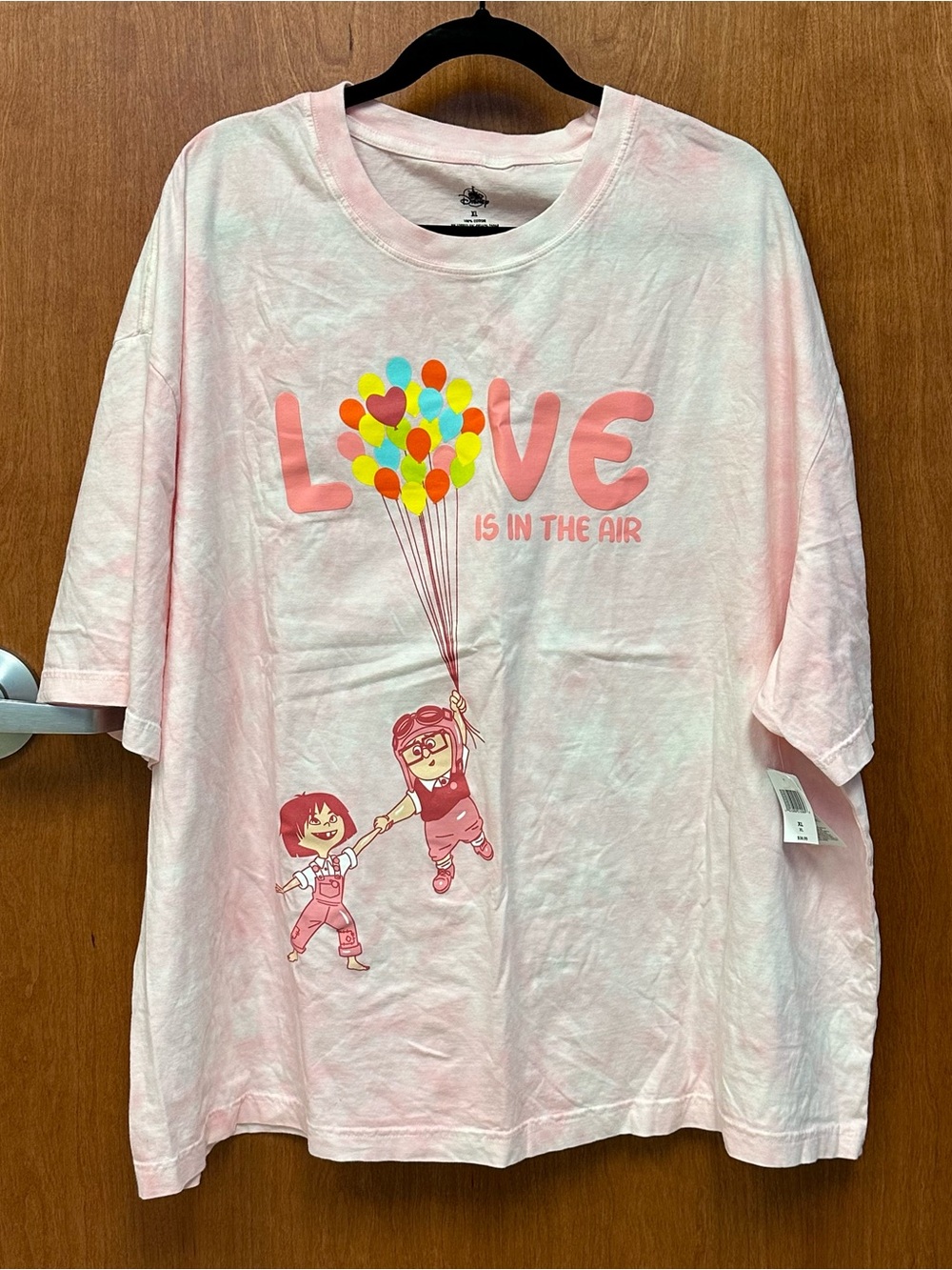 Disney Pixar UP  'Love Is In The Air' Pink Tie Dye Graphic Short Sleeve Tee